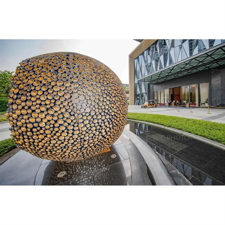 modern stainless steel spherical sculpture